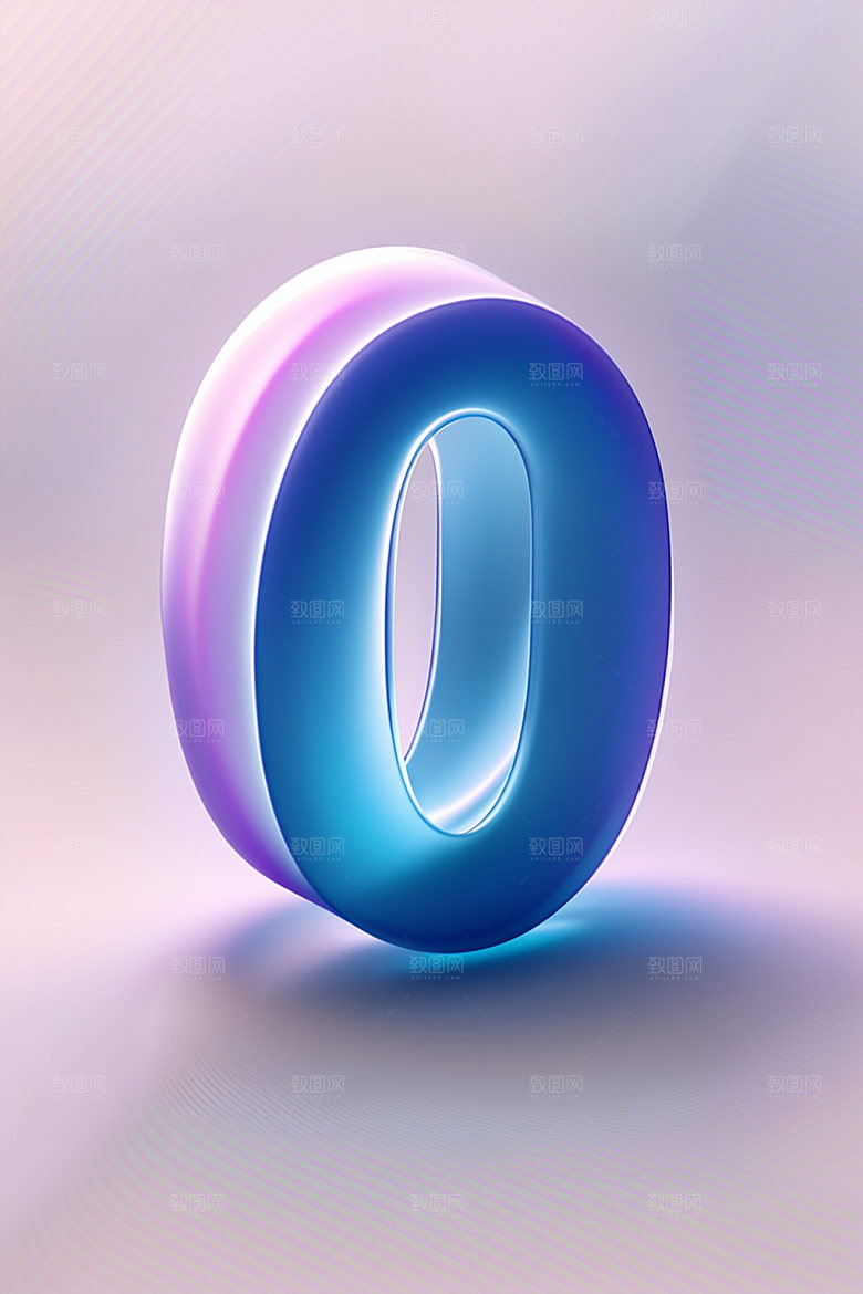 玻璃数字0光泽3D元素