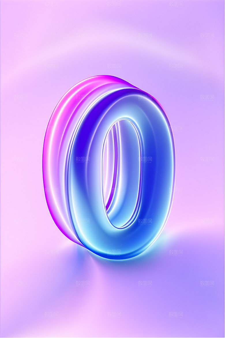 玻璃数字0质感3D元素