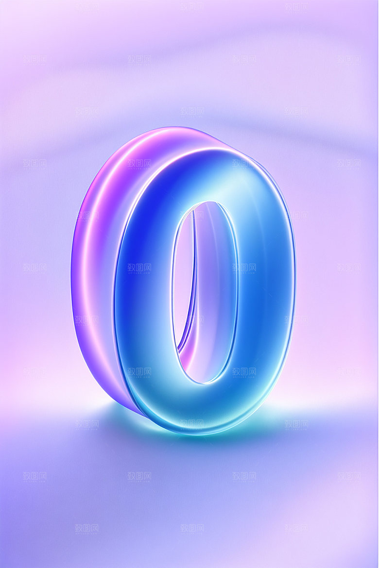 玻璃数字0质感3D元素