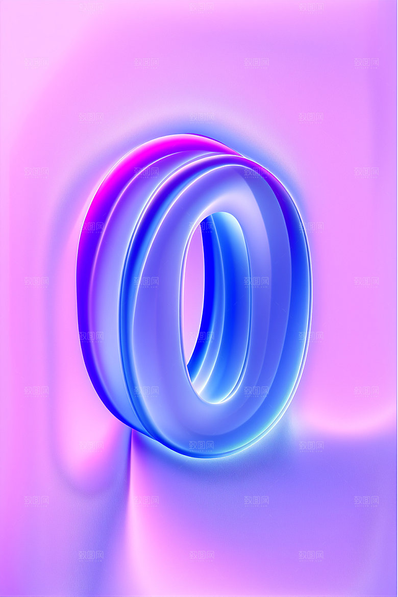 玻璃数字0光泽3D元素