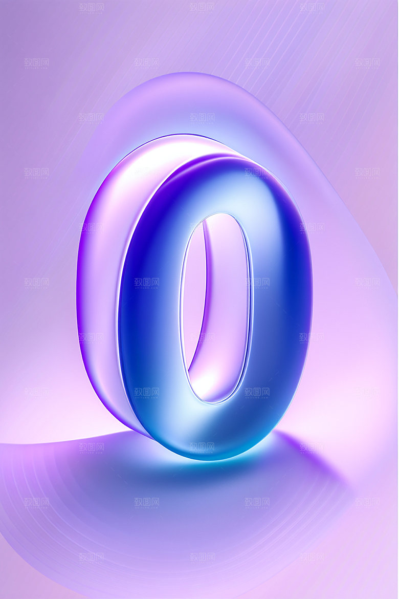 玻璃数字0艺术字3D元素