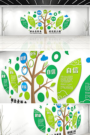 树木企业励志文化墙模板
