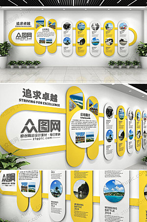 现代黄色企业文化墙效果图