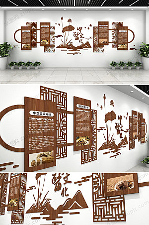 现代木纹中医文化墙模板