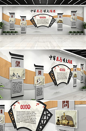 可商用中国风中医文化墙模板