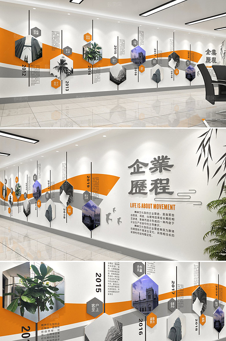 现代公司发展历程文化墙模板