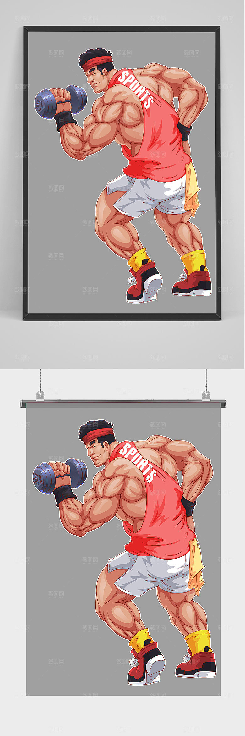 原创健身肌肉男插画