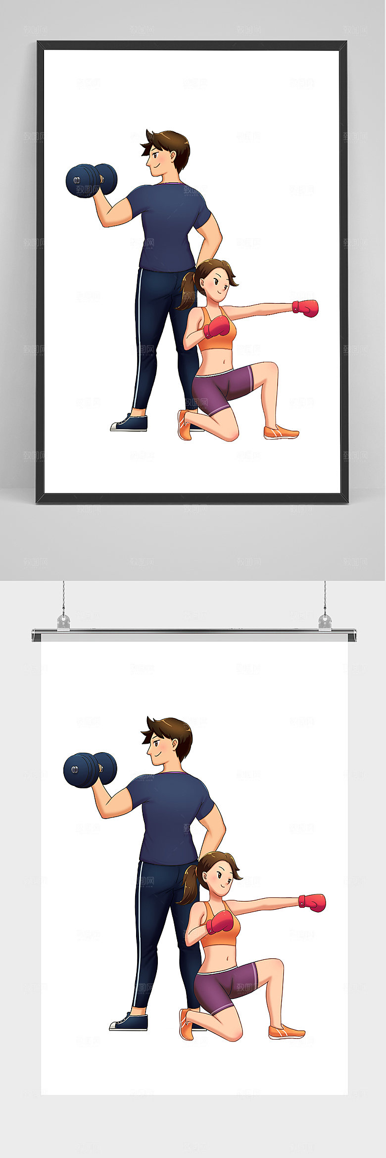 扁平手绘化健身房运动达人插画