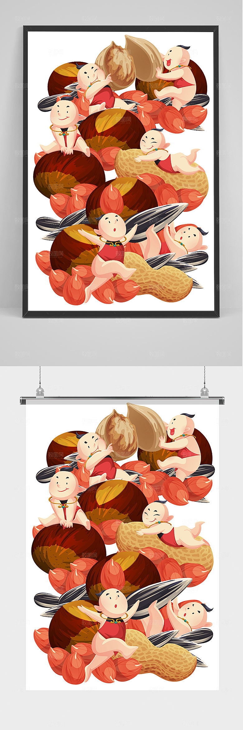 中国牛年新年插画美食插画