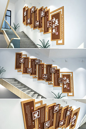 商务中医医院楼梯文化墙模板