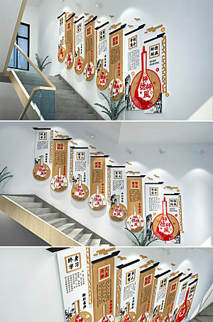 创新师德师风学校楼梯文化墙设计