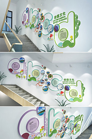 3d英文班级楼梯文化墙设计