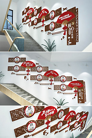 商务党建楼梯文化墙设计