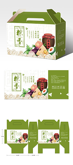 绿色礼盒端午粽子包装设计图片