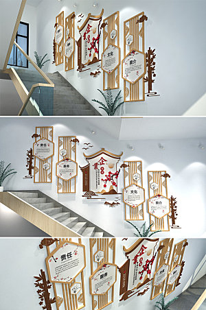 室内企业楼梯文化墙模板