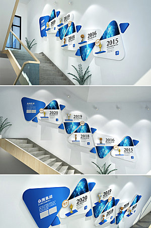 室内企业发展历程楼梯文化墙设计
