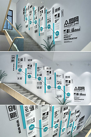 创新高新技术企业楼梯文化墙设计