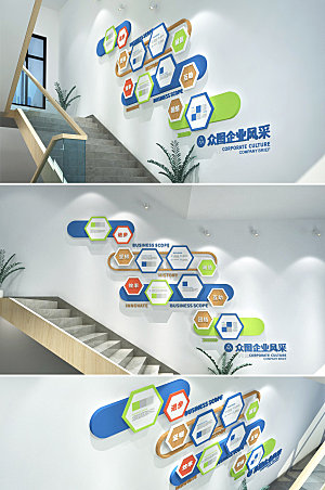 高端企业楼梯文化墙模板