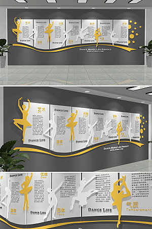 3d少儿舞蹈社团文化墙设计