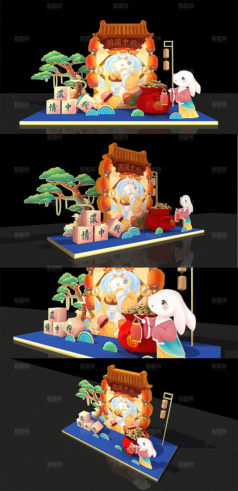 玉兔中式团圆中秋节美陈