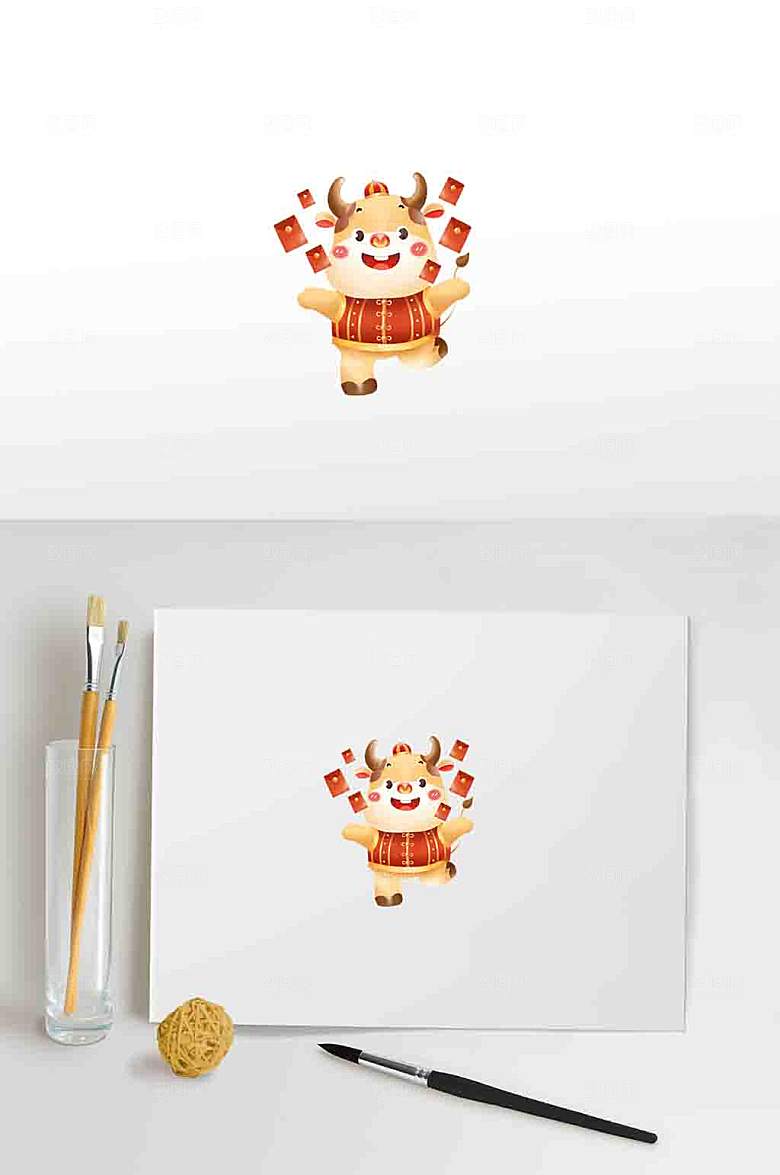 创新牛撒红包小图案插画设计