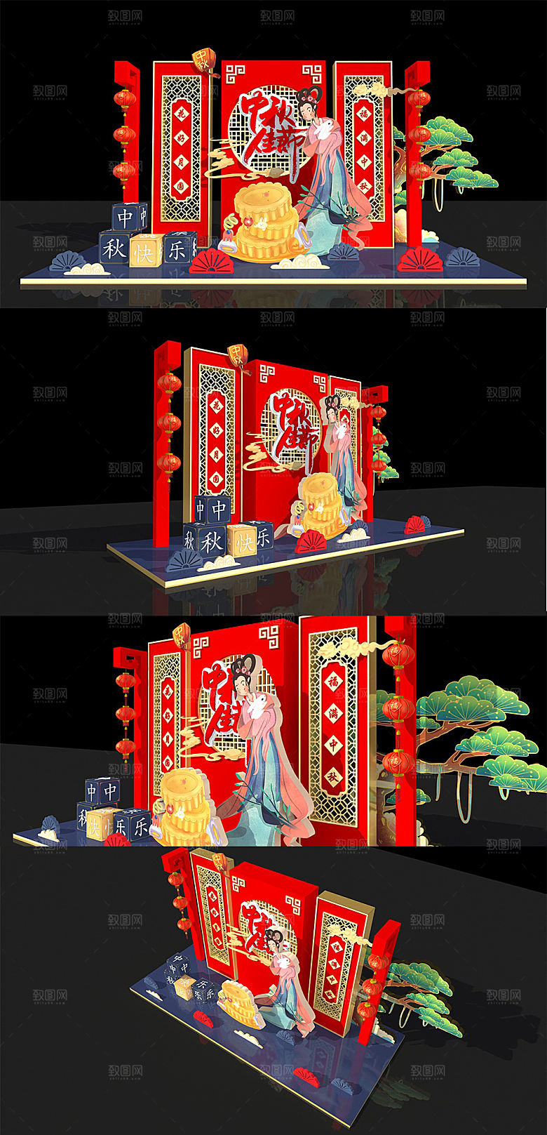 红色嫦娥商场中秋美陈设计