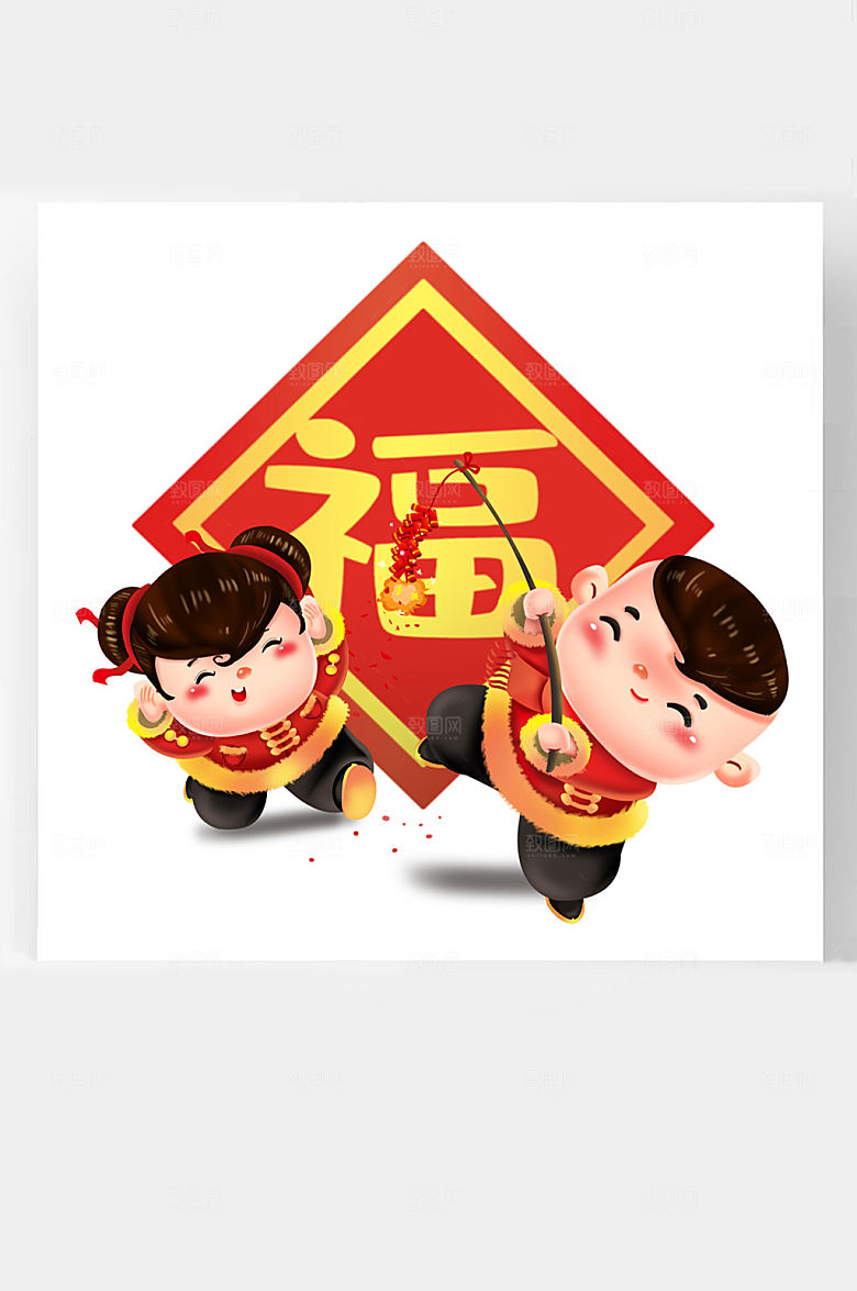 原创春节牛年新年卡通插画福娃