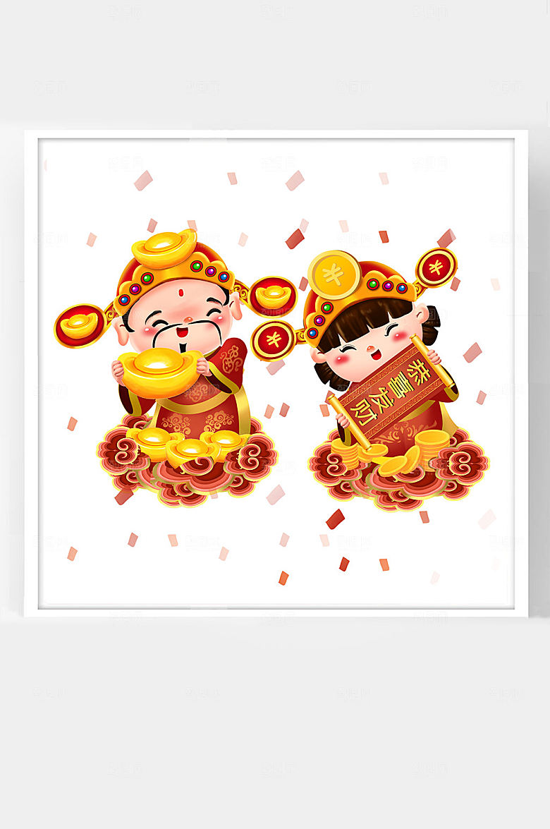 春牛年新年卡通插画财神福娃