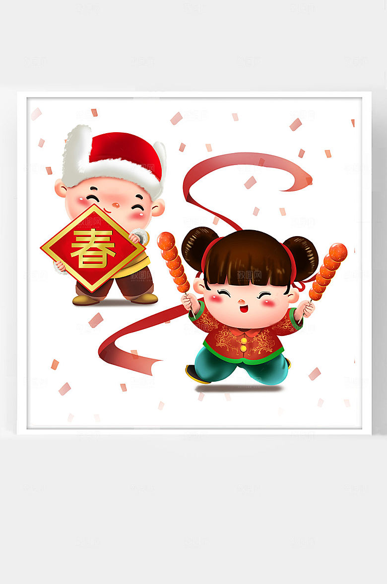 过年牛年新年卡通插画糖葫芦福娃