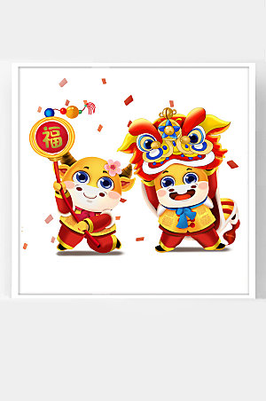 中国新年春节福牛年舞狮子