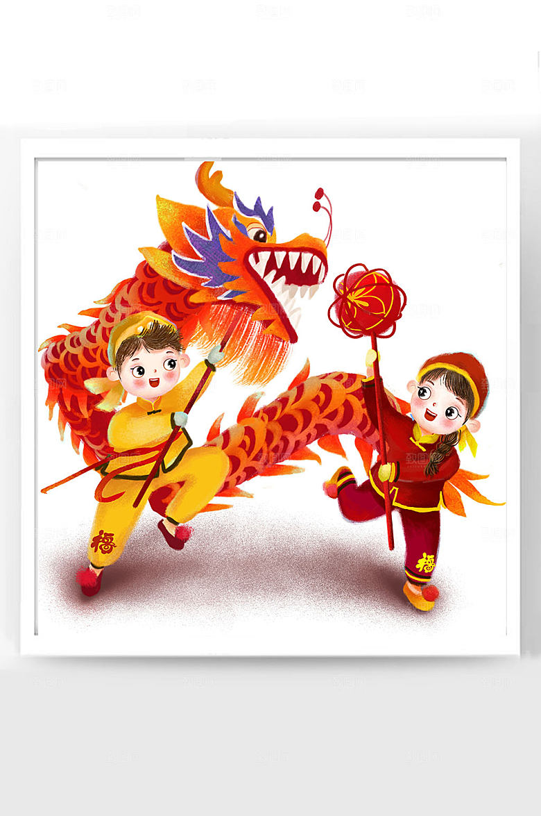新春牛年卡通插画俩福娃