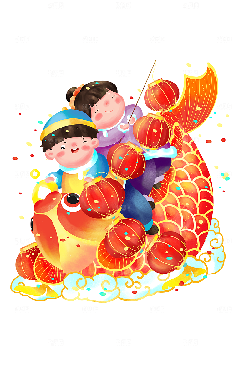 热闹福娃送祝福之年年有余插画设计
