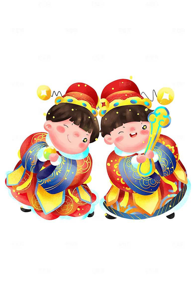 大气过年可爱的福娃小财神插画
