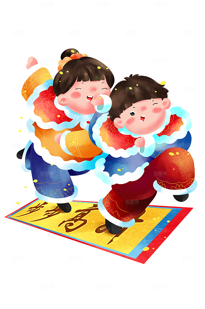 喜庆奔跑的福娃插画