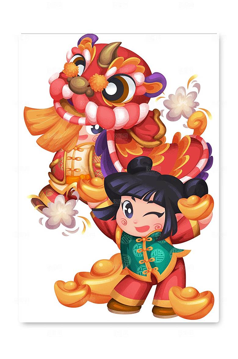福娃新春元宝竖版新年插图