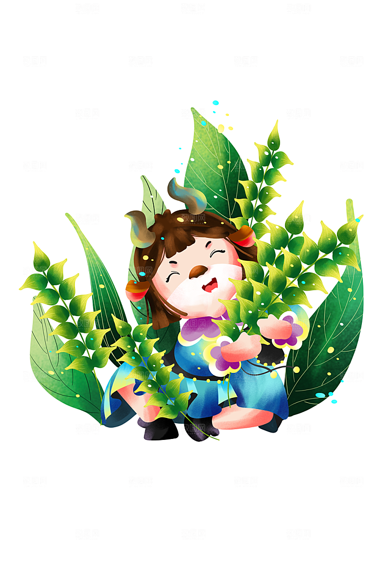草地牛年小满卡通小牛元素