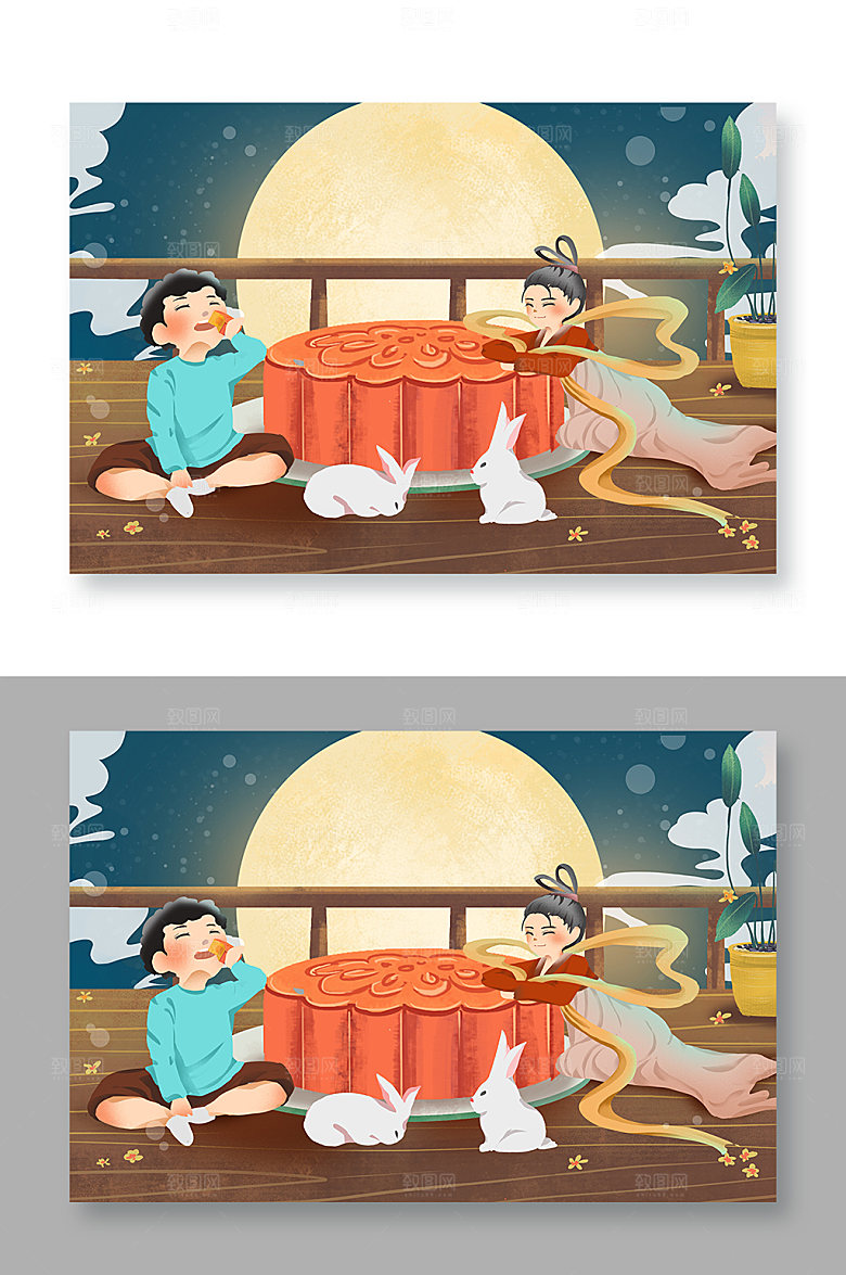 浪漫中秋节扁平风传统中国插画