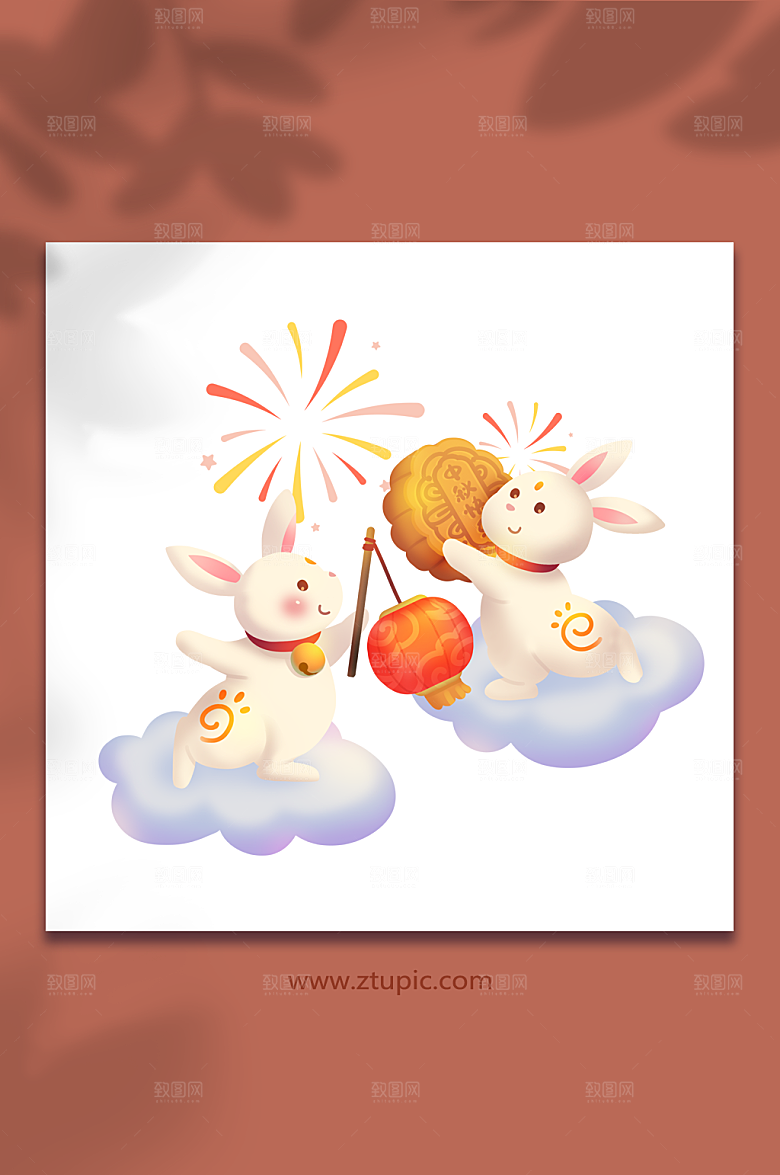 中秋节兔子挑灯笼卡通国潮插画