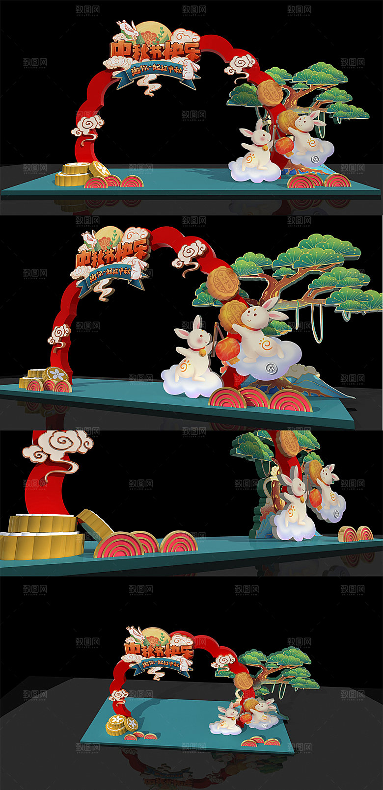 中国风中秋节快乐玉兔中秋节门头美陈