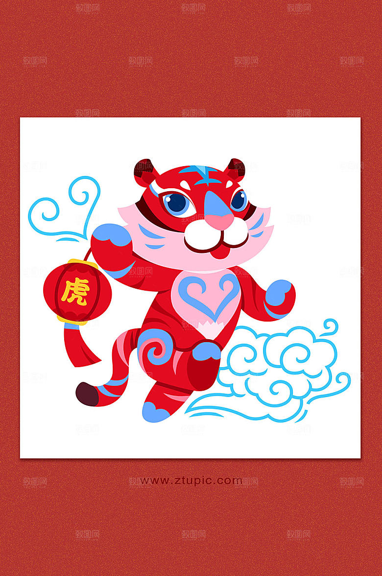 虎年新春节剪纸插画