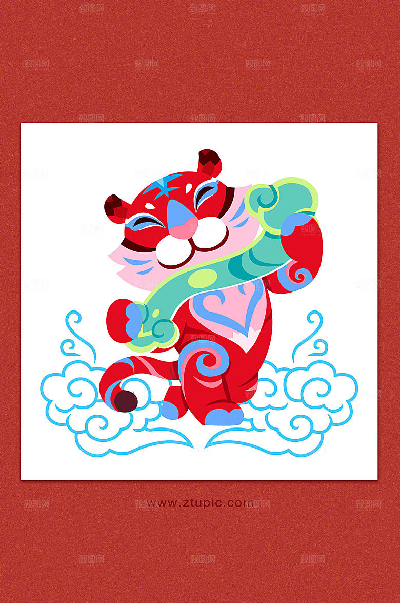 虎年新春节红色插画吉祥如意