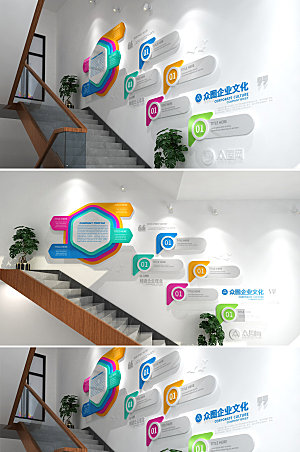 高级企业文化公司楼梯文化墙设计