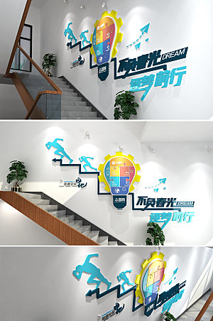 室内励志语企业楼梯文化墙设计