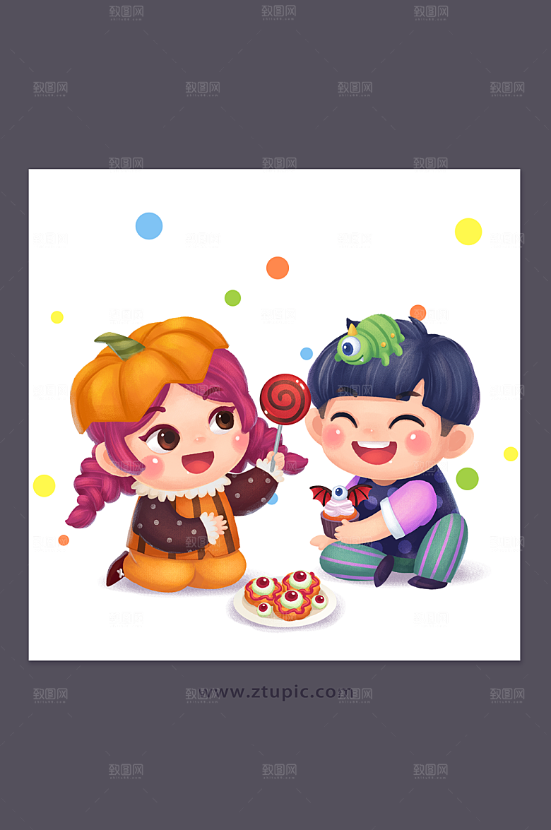 万圣夜原创零食小怪物插画