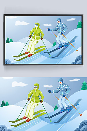 冬奥会雪山滑雪运动冬季插画