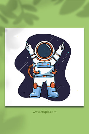 太空人航天卡通人物宇航员指天插画