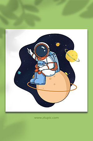 太空人航天卡通人物宇航员挥手插画