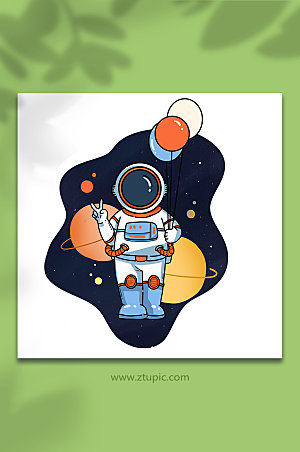 太空人航天卡通人物宇航员比耶插画