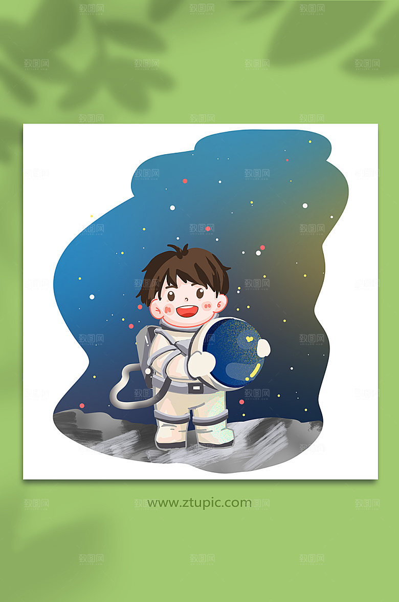 卡通太空人宇航员航天员挥手插画