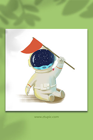 卡通太空人可爱举旗宇航员插画